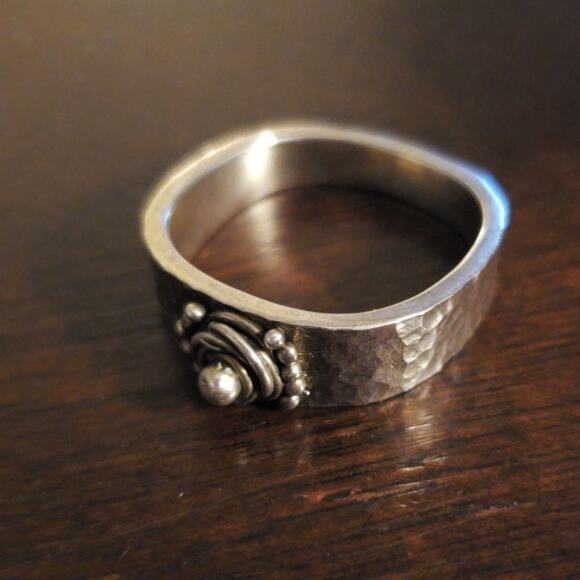 Hand Crafted Jewelry - Handmade Argentium Silver Abstract Bird's Nest Square Shank Ring, size 7.75
